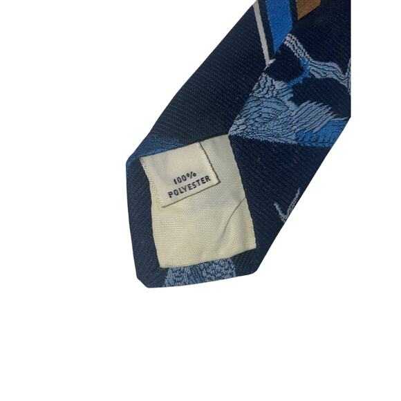 Jack Robbins Mens Necktie Pheasants Vintage 70s Blue & Gold Stripes 58” X 4.25” - Picture 3 of 4